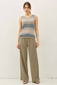 The Laine Striped Crochet Sweater Tank: Blue – Sleeveless Relaxed Fit Knit Top