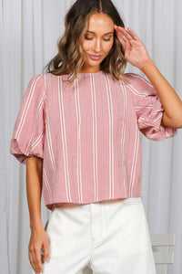 The Blakely Plaid Bow Back Blouse: Red – Bubble Sleeve Feminine Tie Back Top