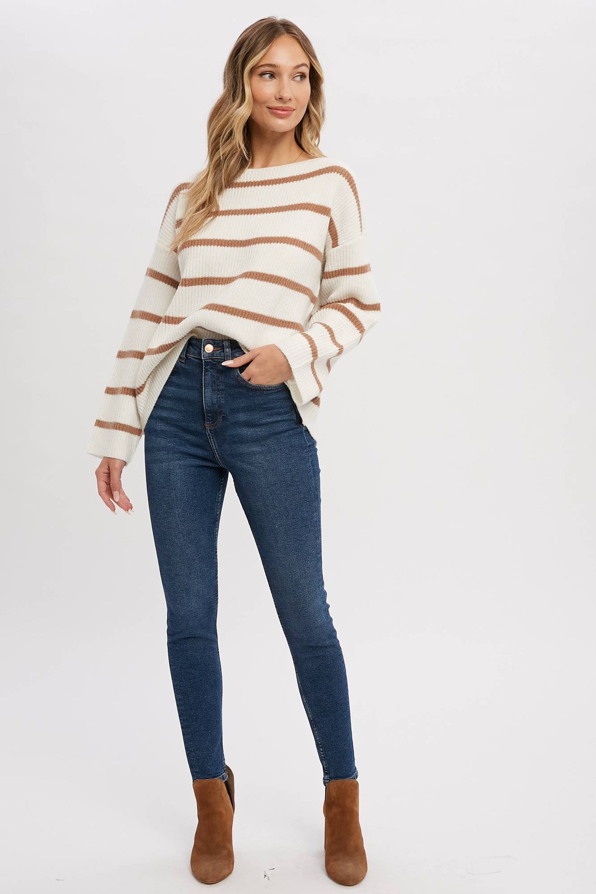 Taylor Chunky Striped Sweater:  Ivory