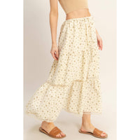 The Willow Lace Tiered Skirt: Cream/Brown Floral