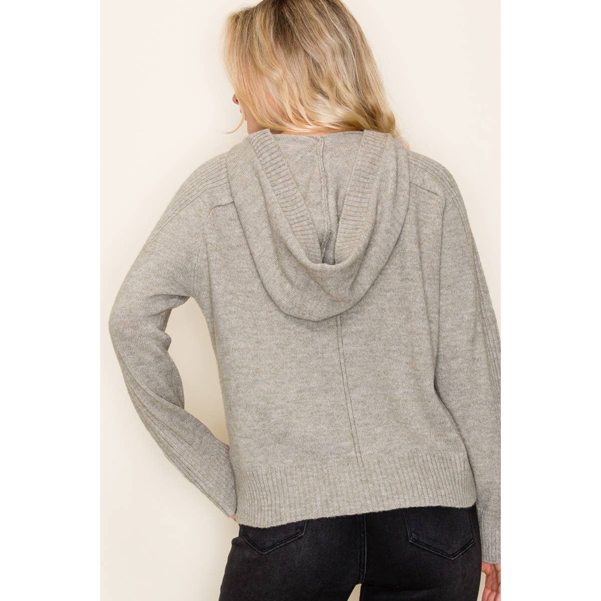 Glacier Ridge Ribbed Hoodie Sweater – V-Neck Knit Pullover | Northern Belle Boutique