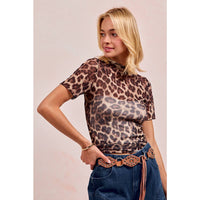 Wild Side Leopard Mesh Mock Neck Top