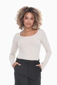 Mono B Basic Slim Fit Scoop Neck Long Sleeve Top