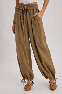 JOGGER HAREM DRAWSTRING PANTS: LT.OLIVE / L