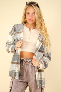 Everly Plaid Casual Hoodie Shacket