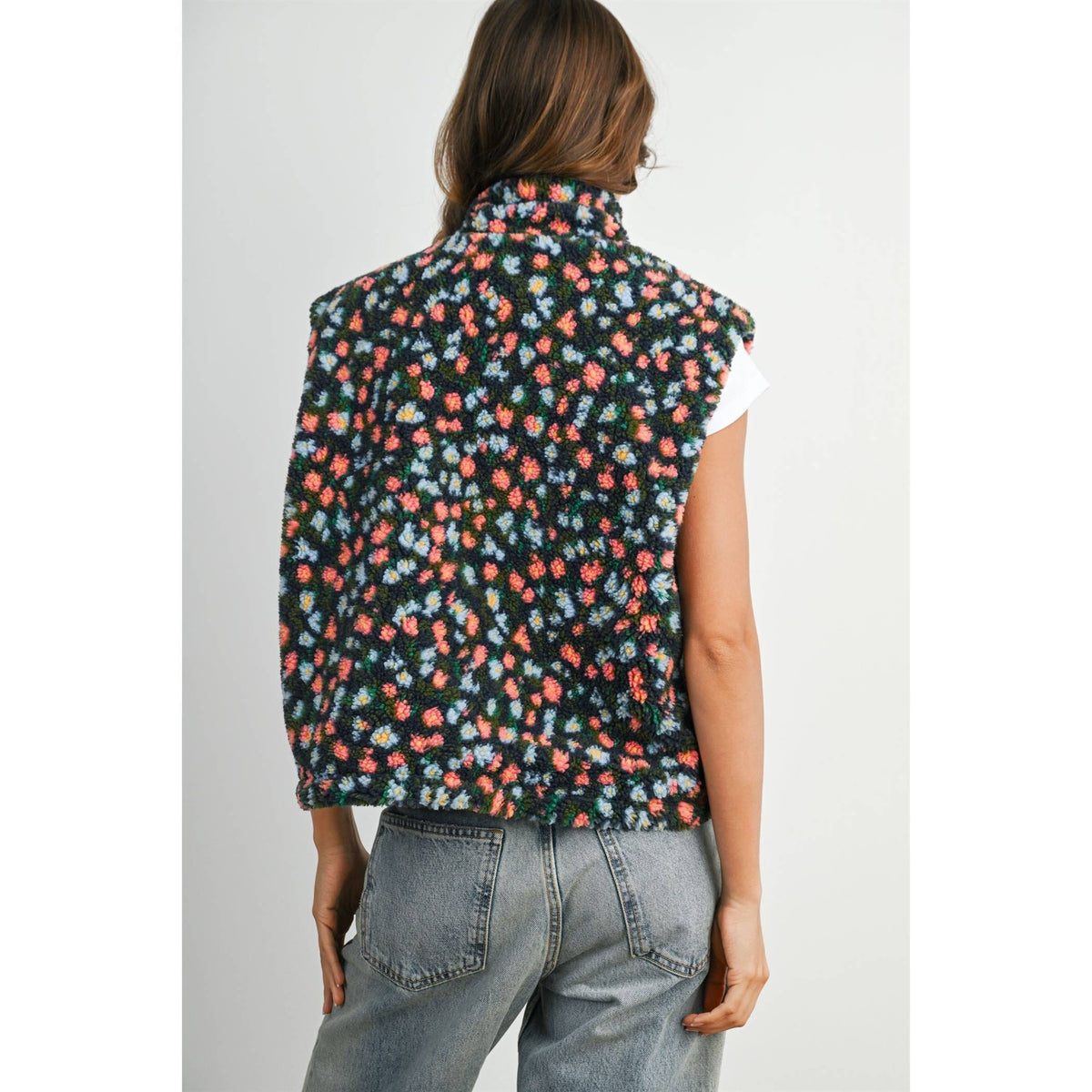 Wildflower Trail Fuzzy Vest: Olive/Multi