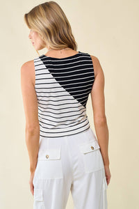 Brett Mixed Stripe Knit Sleeveless Top: White/Black