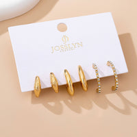 Gold Huggie & Dome Hoop Earring Trio – Rhinestone Half Band Layered Set