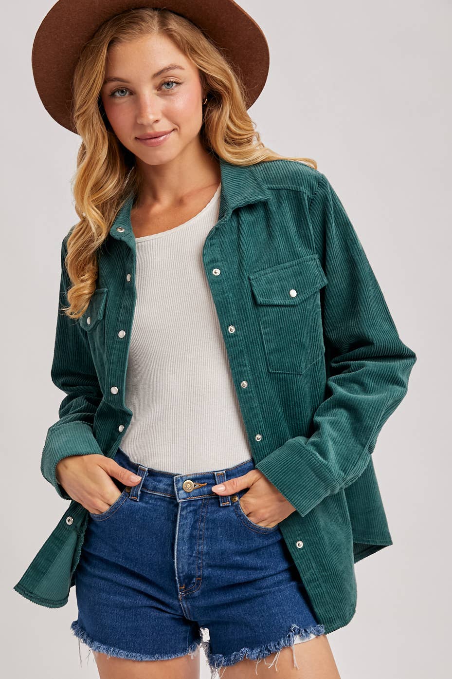 Everly Pines Corduroy Button-Down Shacket –Peacock
