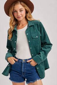 Everly Pines Corduroy Button-Down Shacket –Peacock
