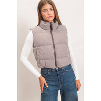 Check Me Out Gingham Puffer Vest: Brown