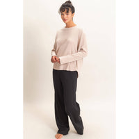 Slow Mornings Waffle Knit Top: Cream Taupe