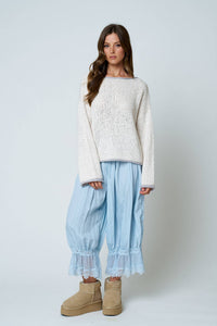 BOAT NECK CONTRAST TRIM LONG SLEEVE KNIT SWEATER : MOCHA