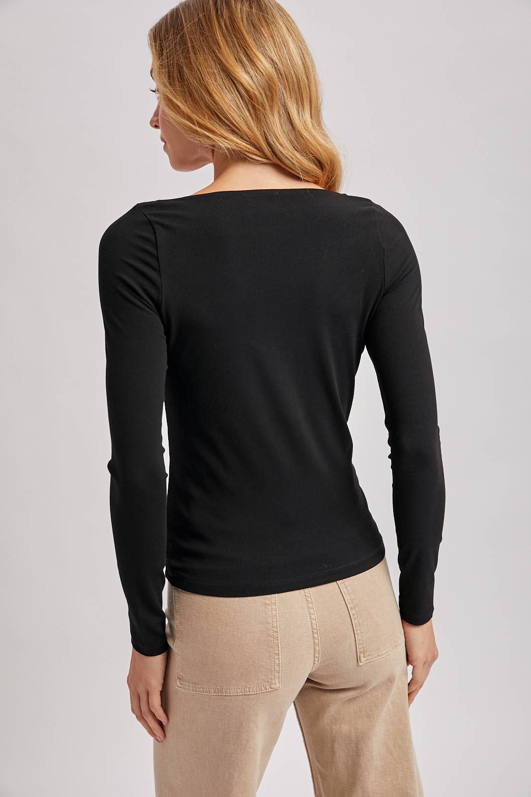 Maren Lace-Trim Ribbed Long Sleeve Top – Black V-Neck Essential | Northern Belle Boutique