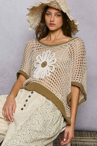 The Marigold Meadow Crochet Sweater: Beige/Olive