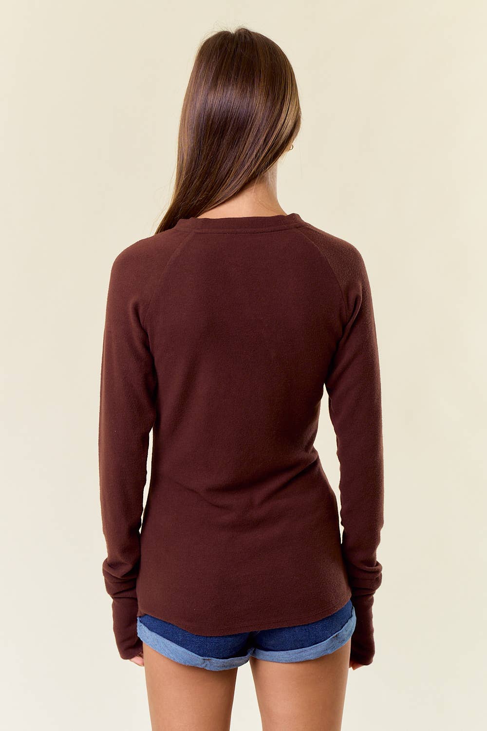 Softest Ever Knit Round Neck Long Sleeve Top: Chocolate