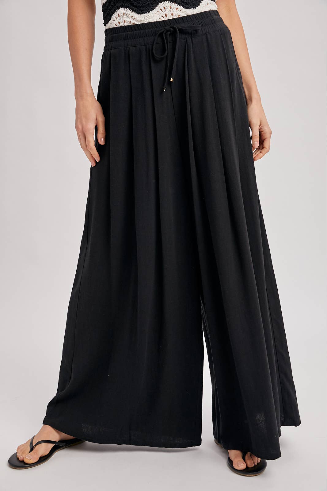The Everly Flowing Wide Leg Pants: Lt Olive – High Waist Drawstring Palazzo
