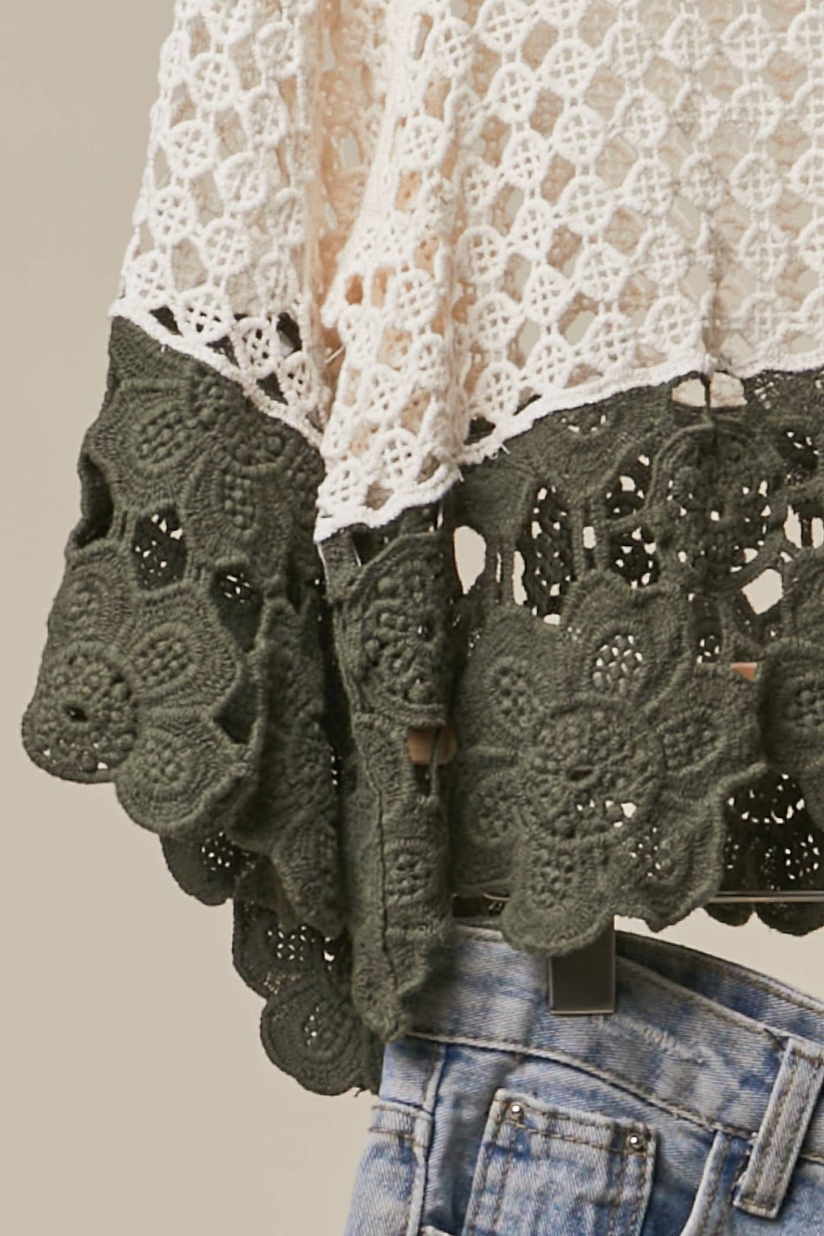 The Meadow Bloom Crochet Boho Top: Ivory/Olive