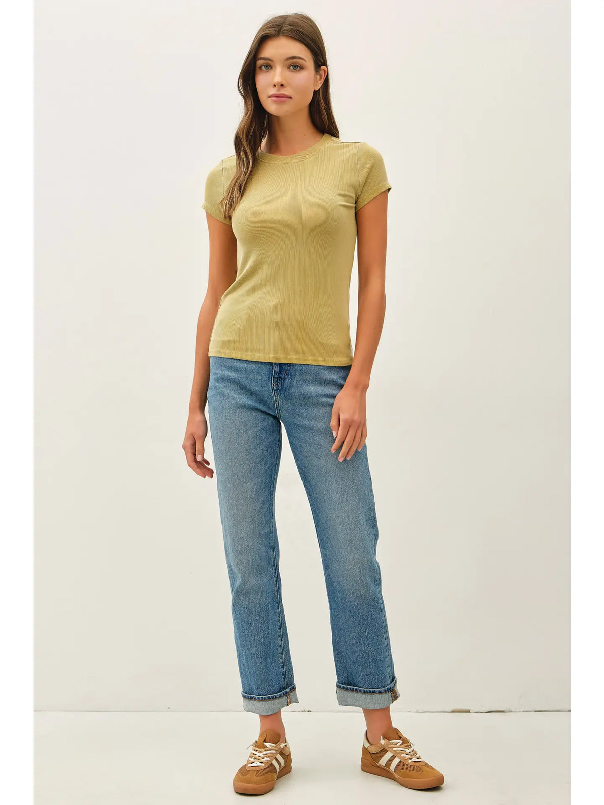 The Merrin Classic Ribbed Baby Tee – Fitted Crew Neck Essential T-Shirt for Women