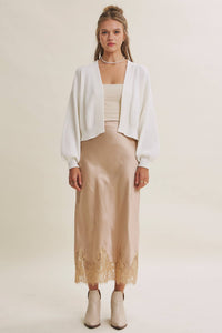 EVERYDAY ESEENTIAL EASY LAYERING BALLOON SLV WAFFLE CARDIGAN: OLIVE / L