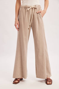 Easy Going Washed Wide Leg Pants: Sand