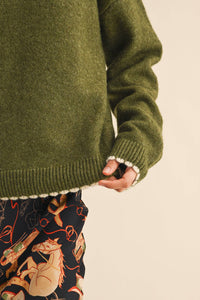 Sweet Detail Scallop Sweater: Olive