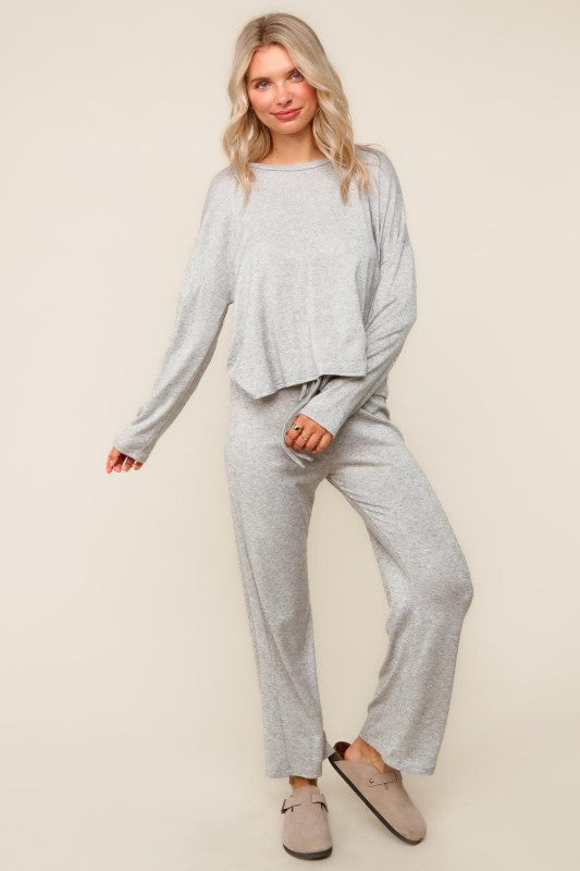 Evergreen Cozy Hacci Lounge Set – Soft Knit Top & Straight-Leg Pant Duo | Northern Belle Boutique