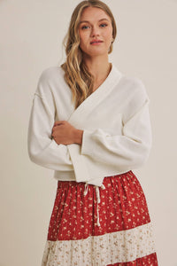 EVERYDAY ESEENTIAL EASY LAYERING BALLOON SLV WAFFLE CARDIGAN: OLIVE / L