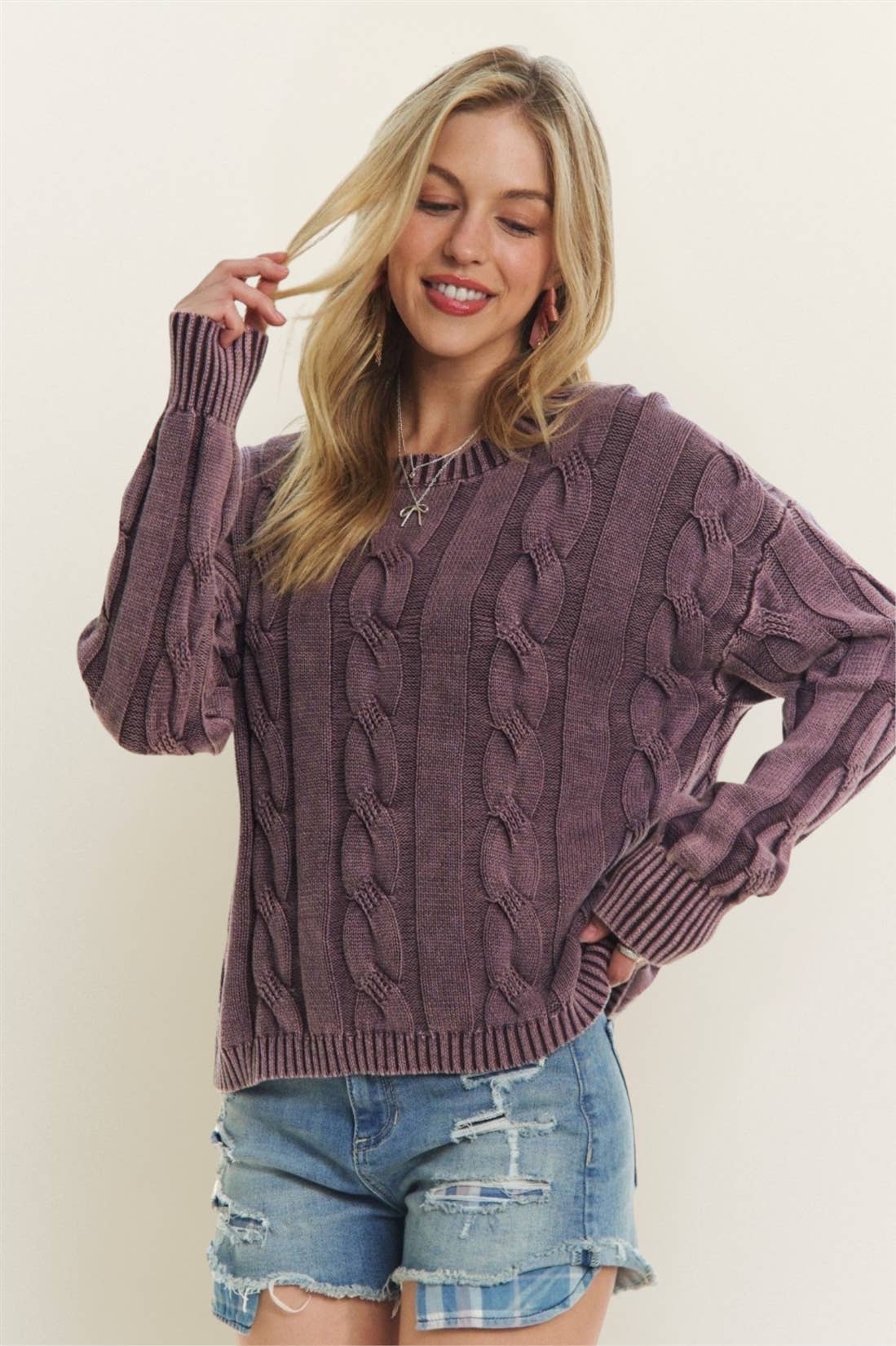 Good Intentions Cable Knit Sweater: Plum