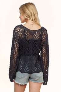 The Midnight Breeze Crochet Sweater: Navy