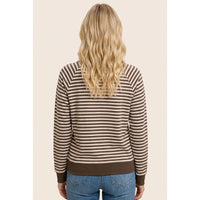 Everyday Mocha Stripe Brushed Knit Top: Mocha/ Cream