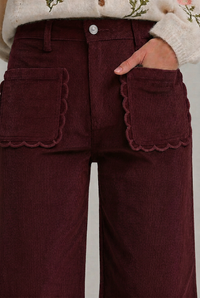 Sweet Detail Stretch Corduroy Wide Leg Pants: Burgundy