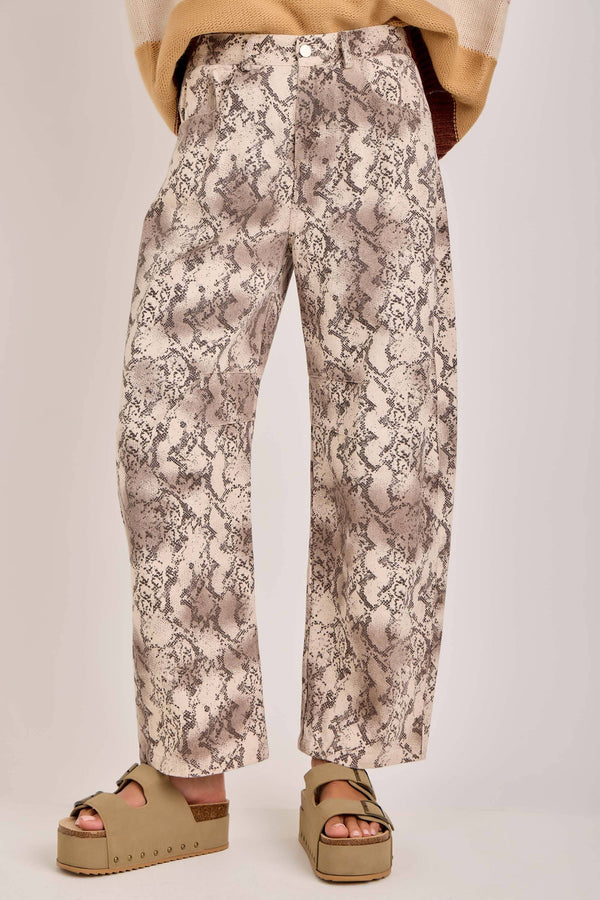 Wild Side Snakeskin Barrel Pants: vintage taupe