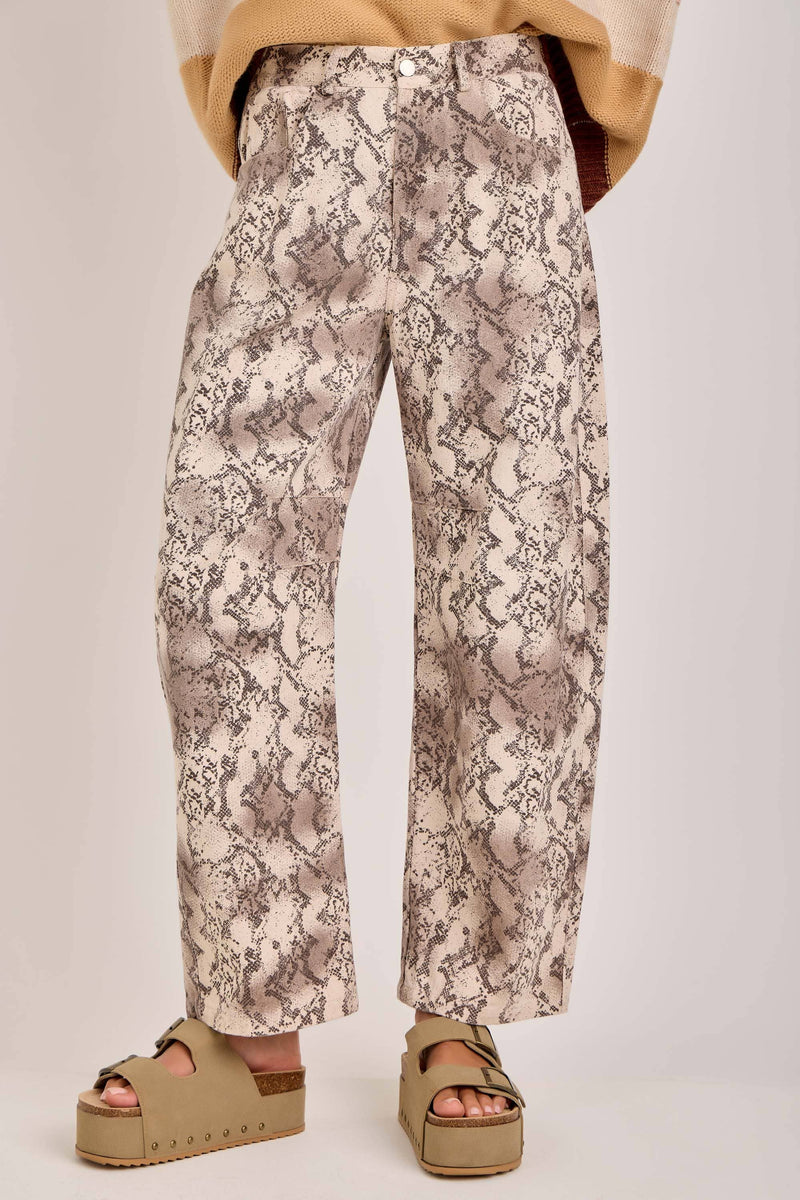 Wild Side Snakeskin Barrel Pants: vintage taupe