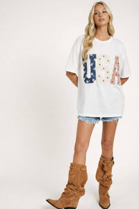 The Sweet Land of Liberty Tee: White – USA Patchwork Graphic T-Shirt