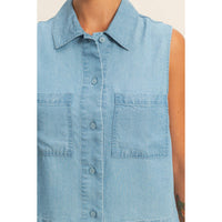 The Sienna Lyocell Sleeveless Button Up Top – Collared Lightweight Summer Blouse