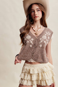 Pressed Petals Sweater Vest: Chestnut