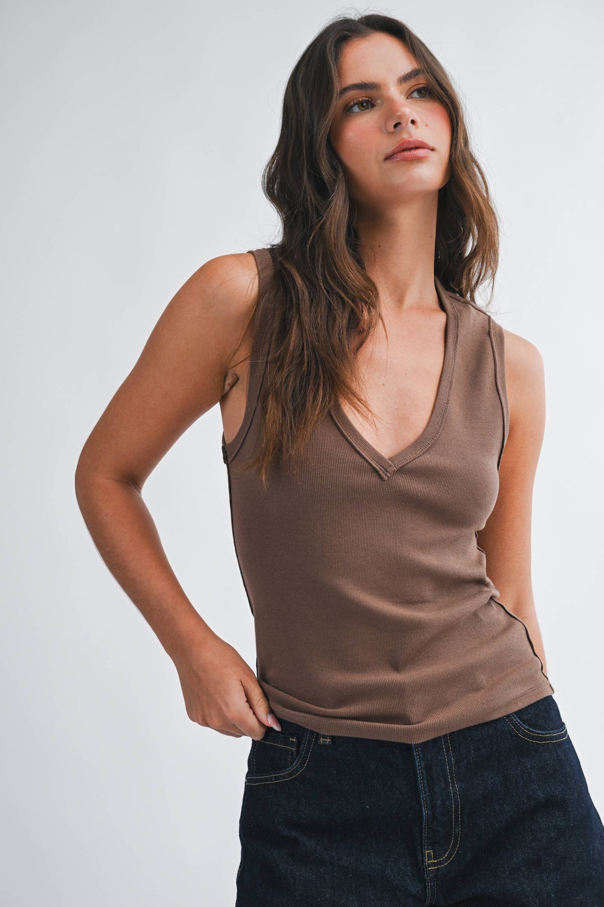 Sadie Ribbed V-Neck Tank