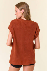 The Maren Ribbed Knit Vest – Rust Brown