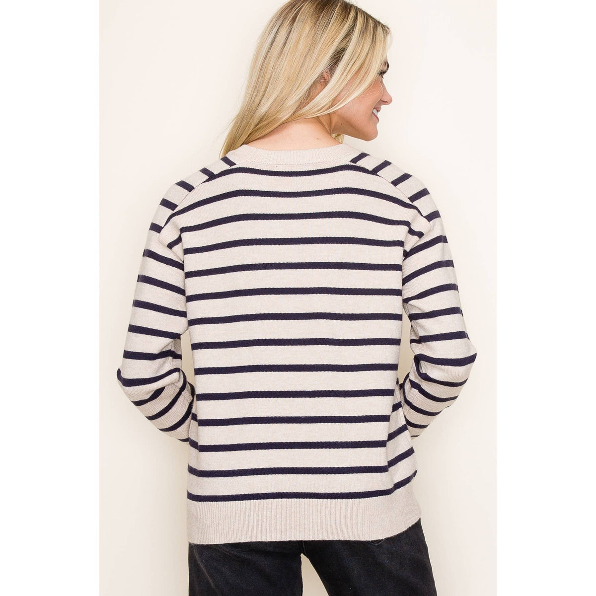 Ella Striped Crew Pullover: Oatmeal