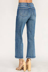 Petra153 "Sutton" Patch Pocket  High Rise Slim Wide Leg Jeans: Medium Wash