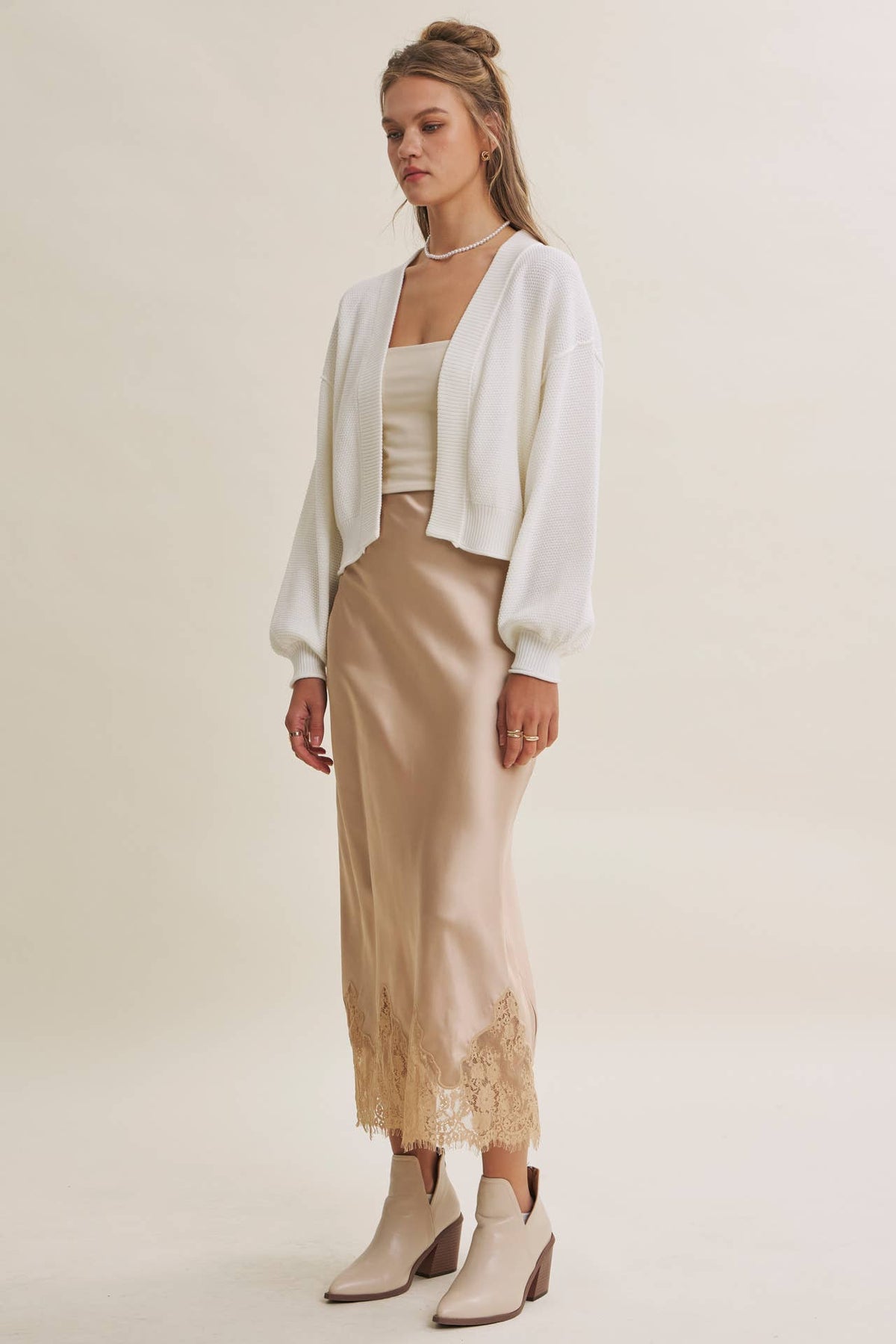 EVERYDAY ESEENTIAL EASY LAYERING BALLOON SLV WAFFLE CARDIGAN: OLIVE / L