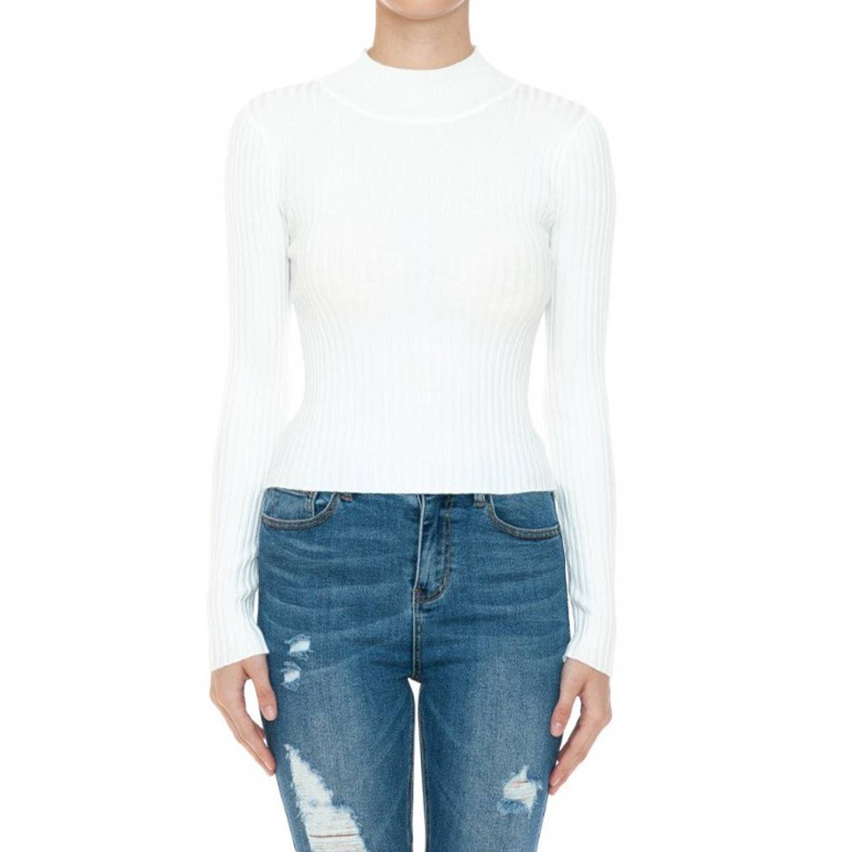 Lenni Slim Fit Ribbed Mock Neck Long Sleeve Top