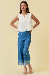 Lucienne Button Front Crop Tank: Ivory – Women’s Linen Blend Sleeveless Top