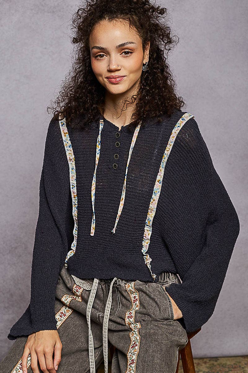 Rosalie Cropped Hooded Knit Sweater – Lightweight Long Sleeve Textured Hoodie Top for Women