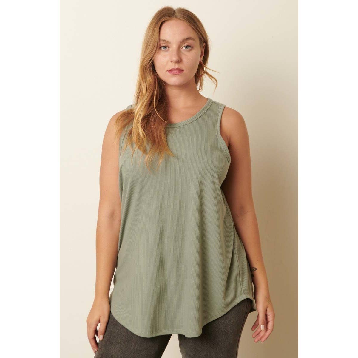 The Rylie Plus Ribbed Tank – Curved Hem Sleeveless Knit (XL-2X)