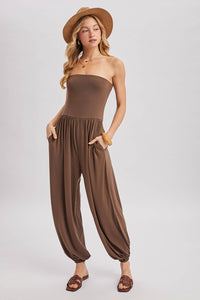 Mocha Strapless Jogger Jumpsuit
