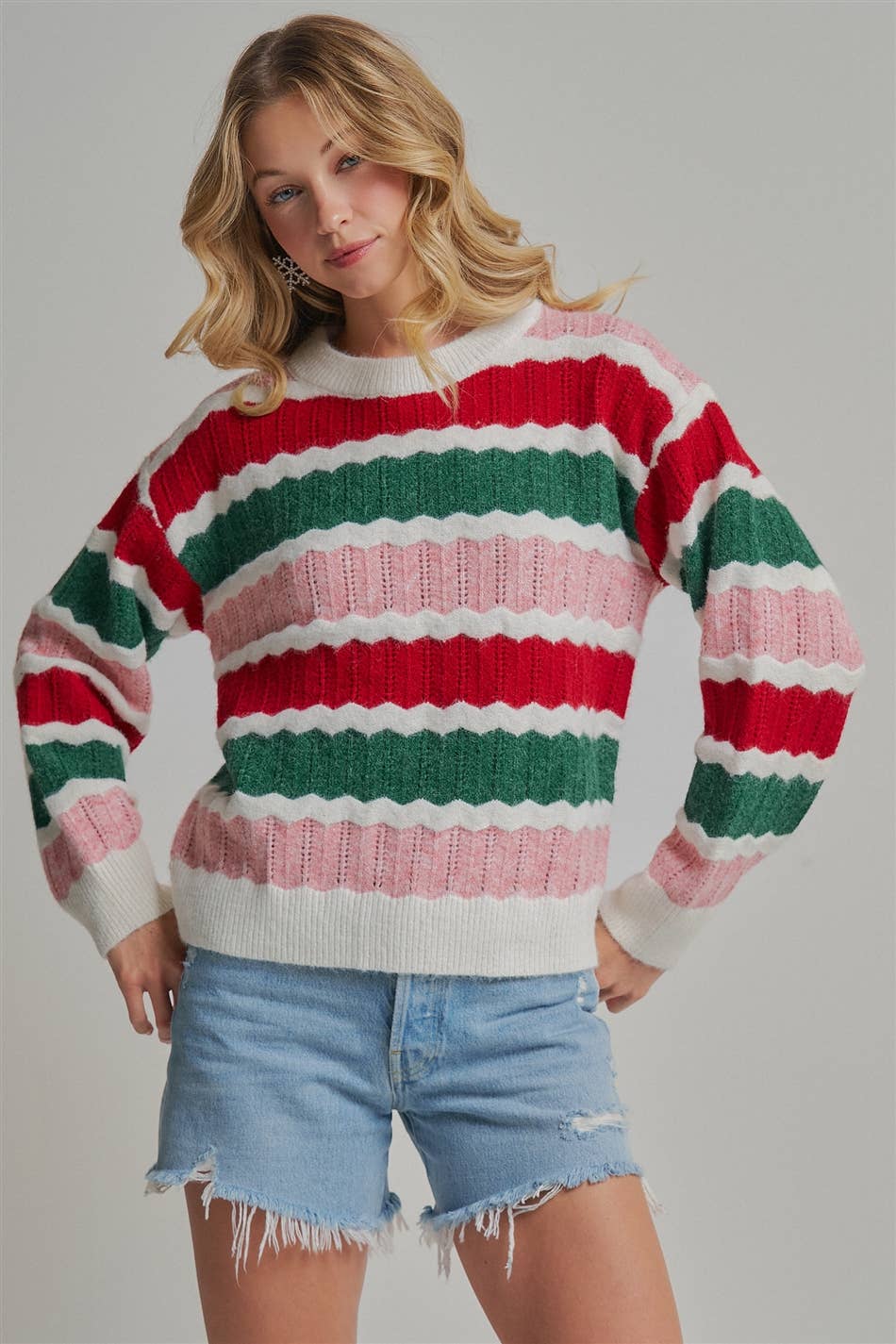 Merry & Bright Stripe Sweater: Ivory/ Multi