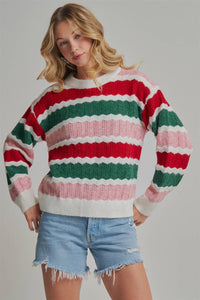 Merry & Bright Stripe Sweater: Ivory/ Multi