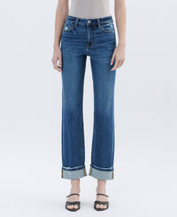 Vervet by Flying Monkey Victoria High Rise Cuffed Straight Jeans: Dark Wash